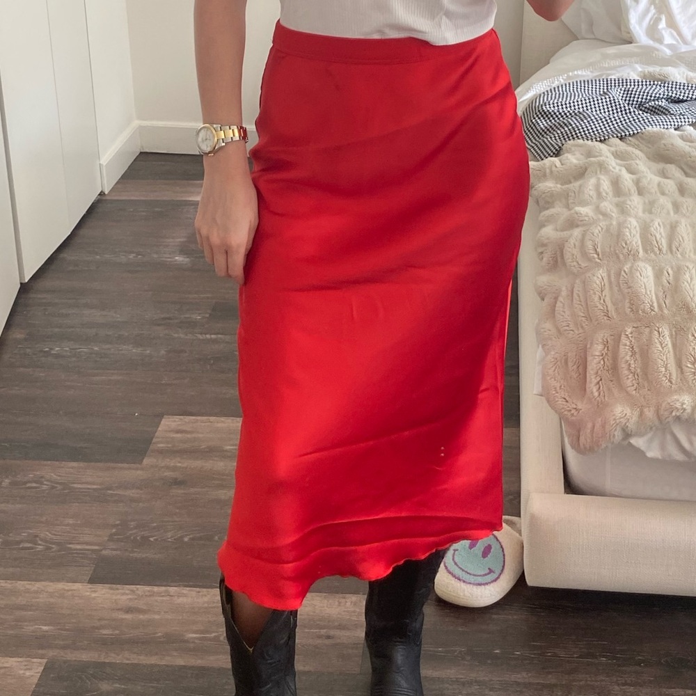 Red silk skirt